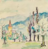 St. Martin by Hans Staudacher, mixed media on paper; unframed, offered Dec 2019