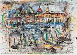 Honeymoon to Venice by Hans Staudacher, 1987, mixed media on paper; unframed, sold Dec 2019