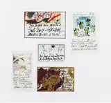 mixed lot of 5 Christmas and New Year's cards by Hans Staudacher, mixed media on paper, offered Dec 2019