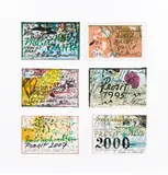 Mixed lot of 6 Christmas and New Year's cards by Hans Staudacher, mixed media on paper, sold Dec 2019