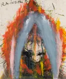 Totenmaskenübermalung by Arnulf Rainer, 1978, mixed media on photograph, scratched, sold Dec 2019