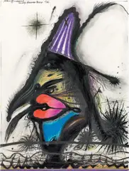 Arnulf Rainer, Manic girl, 1966, overpainted offset lithograph with crayon on ultraphan; framed