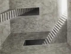 Walter Schmögner, Mezzanine, 2011, indian ink washed and charcoal on paper; framed