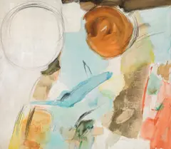 Composition with two circles III by Wolfgang Hollegha, 1956, oil on canvas; unframed, sold Dec 2019