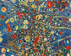 Blaufeldweltenflimmerflämmer by Gunter Damisch, 2006, oil on canvas; unframed, sold Dec 2019