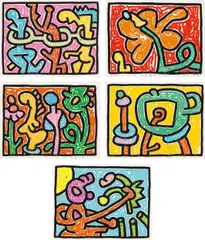 Keith Haring, Flowers I-V, 1990, five serigraphs; framed