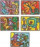 Keith Haring, Flowers I-V, 1990, five serigraphs; framed
