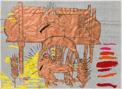 Bruno Gironcoli, Untitled, Metal powder paint, India ink and mixed media on chequered line mirror paper; framed