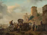 Wilhelm von Kobell, Peasants in front of a city, oil on panel
