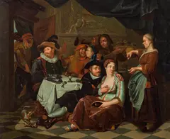 Balthasar van den Bossche, A merry company, oil on panel, parqueted