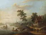 Christian Georg Schütz, River landscape, oil on panel