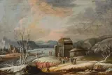 Francesco Foschi, Winter landscape with a village, oil on canvas