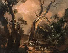 Anton Faistenberger, Thunderstorm with lightning strike, oil on canvas