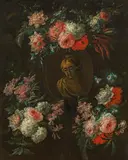 Daniel Seghers, Flower cartouche with a woman's portrait, oil on canvas