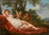 Antoine-François Callet, Birth of Venus and Venus lying with cherubs (pendants), oil on panel