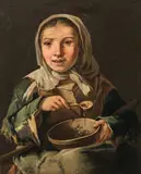 called Il Todeschini Giacomo Francesco Cipper, Girl eating soup, oil on canvas