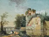 Johann Gottlieb Hackert, River landscape with castle ruins and staffage, gouache on paper
