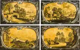 Gerhard Janssen, Landscapes with staffage (4 pieces), reverse glass painting/ églomisé technique