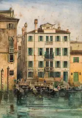 Bernhard Fiedler, Venetian canal, 1844, watercolour on paper