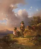 Edmund Mahlknecht, Two boys on a hill in the Salzkammergut, oil on canvas