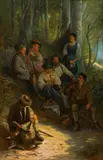 Eduard Swoboda, Rest on the way home from the alpine pasture, oil on canvas; unframed