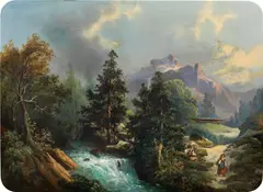 Gustav Barbarini, Mountain landscape with river, oil on canvas