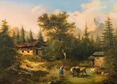 Franz Barbarini, Mountain landscape with farm, oil on canvas