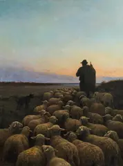 Ferdinand Chaigneau, Shepherd with flock, oil on canvas