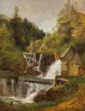 Johann Fischbach, Mill in Ybbsitz, c. 1866, oil on paper on canvas