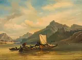 Elias van Bommel, Horses towing a boat along the Rhine (?), oil on canvas