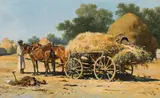 Hungarian hay cart by August Xaver Karl Ritter v. Pettenkofen, 1857, oil on panel, sold Oct 2019