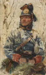 Viktor Eckhardt von Eckhardsburg, Uhlan in a snowstorm, oil on canvas