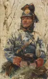 Viktor Eckhardt von Eckhardsburg, Uhlan in a snowstorm, oil on canvas