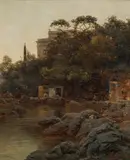 Karl Eduard Onken, Southern coastal landscape, oil on panel