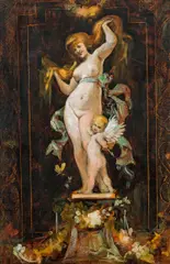Female nude with Cupid (study) by Hans Makart, oil on cardboard, offered Oct 2019