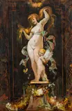 Hans Makart, Female nude with Cupid (study), oil on cardboard