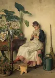 Carl Zewy, The young florist, oil on canvas