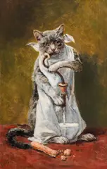 August Pollak, Cat with a milk bottle, oil on canvas