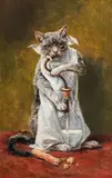August Pollak, Cat with a milk bottle, oil on canvas