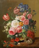 Franz Xaver Pieler, Flowers with bird's nest, oil on canvas