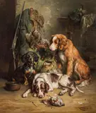 Carl Reichert, Hunting dogs with their prey, 1890, oil on canvas