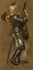 St. George with his lance (study) by Solomon Joseph Solomon, c. 1906, oil on paper on cardboard, sold Oct 2019