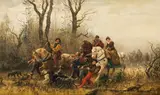 Wilhelm Räuber, Departure of a hunting party, 1888, oil on canvas