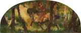Ludwig Koch, Fairytale scene with rider, fairy and doe, 1927, oil on canvas