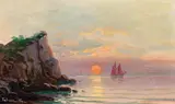 Diyarbakirlil Tashin, Coastal landscape at dawn, oil on cardboard