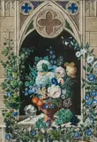 Amalija Oblak, Flower bouquet in window niche, 1833, watercolour on paper