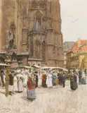 Johann Nepomuk Geller, Confirmation Sunday at Stephansplatz in Vienna, oil on canvas
