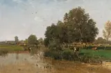 Eugen Jettel, River landscape with resting cattle, 1870, oil on canvas