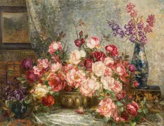 Marie Egner, Flower still life with roses, c. 1910, oil on canvas