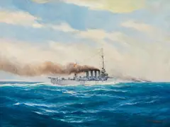 August von Ramberg, Schneller Kreuzer" cruiser of the Austro-Hungarian monarchy at sea, 1942, Oil on canvas